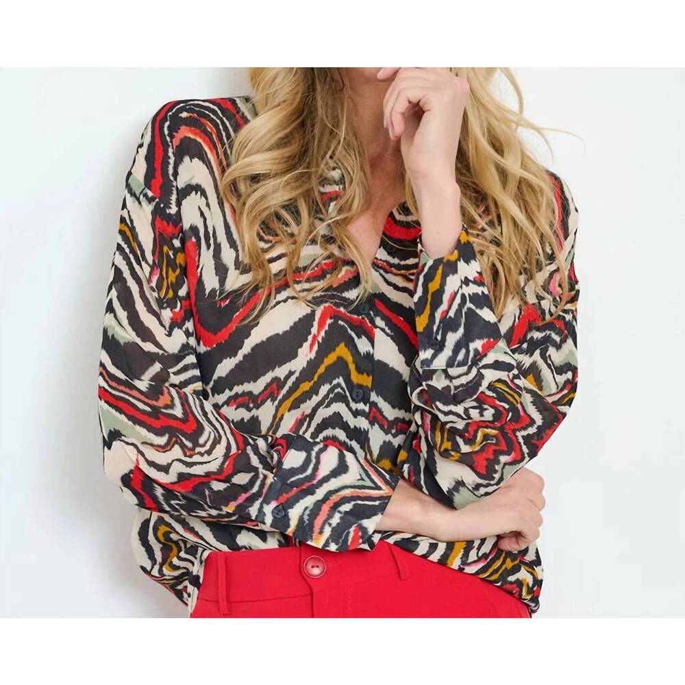 NEW ESQUALO birgitta basic waves blouse in red multi